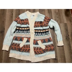 Tru Cloth Sweater, Women's Size Medium, Cream Orange Blue, Cardigan